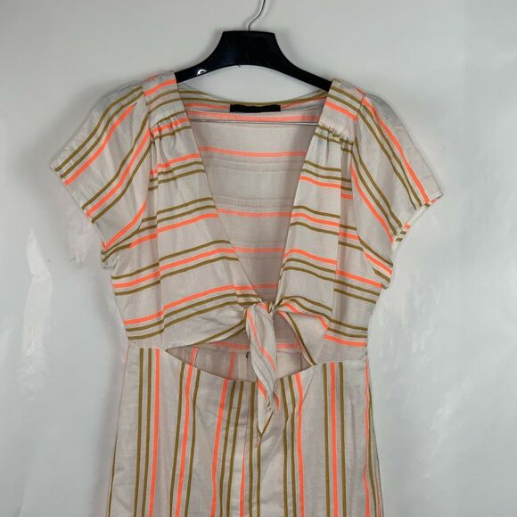 Kendall + Kylie Womens Tie Front Colorblock Stripe Jumpsuit V Neck NWOT Size M - Picture 4 of 10